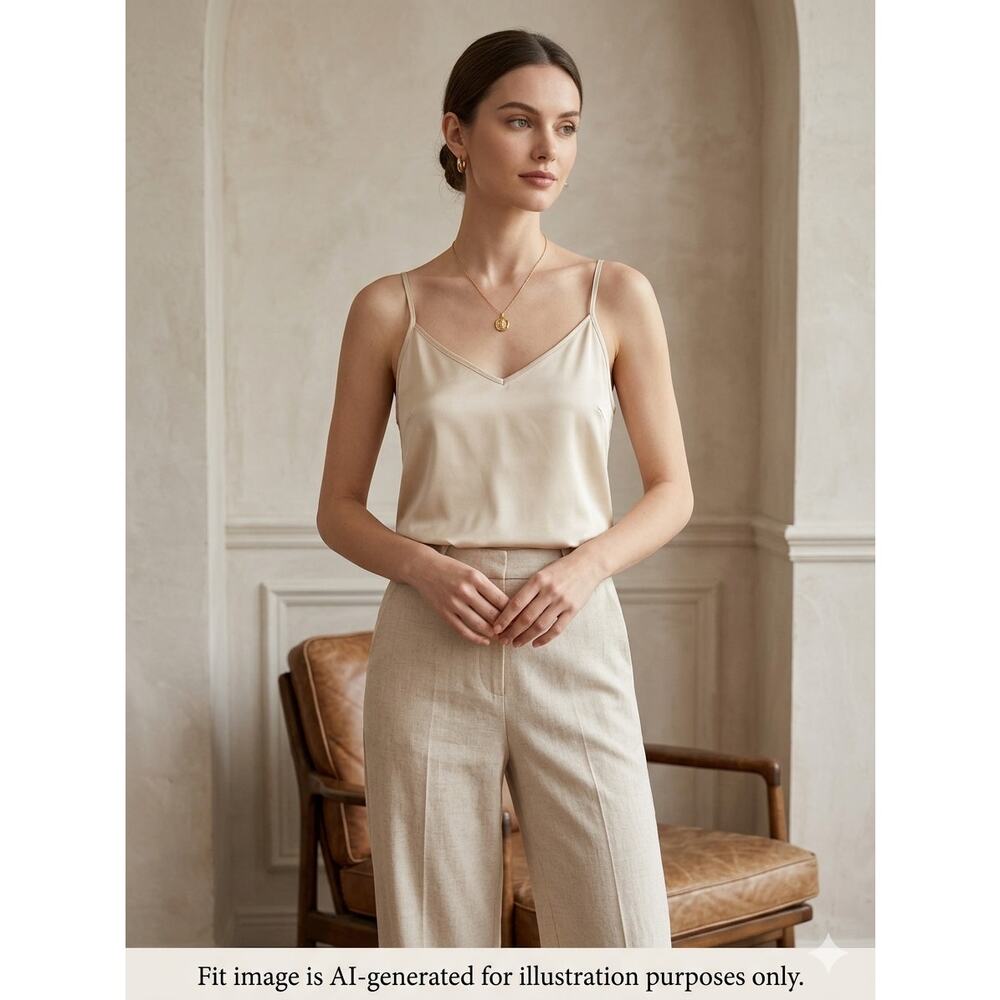 MOTF Silk Camisole Top Champagne V-Neck 100% Mulberry Silk Minimalist Luxe L